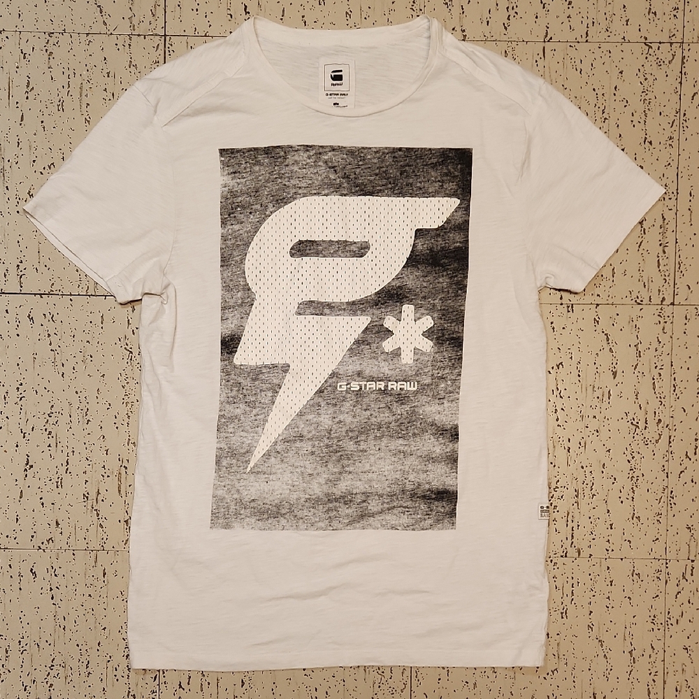 G-Star Raw White & Gray Big Logo Tomeo Long Crewneck T-Shirt